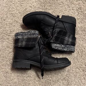 Natural Reflections Flannel Fold Over Faux Leather Boots